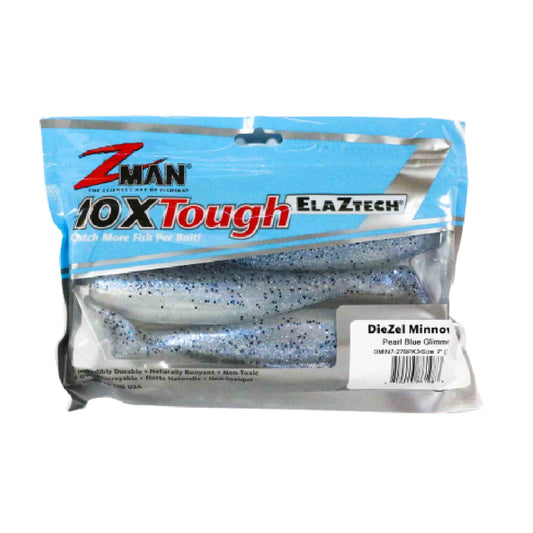 Umpan Lunak Zman Diezel MinnowZ 7 Inch 3 Per Bungkus Pearl Glimmer (1983)